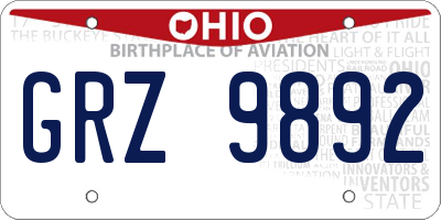 OH license plate GRZ9892