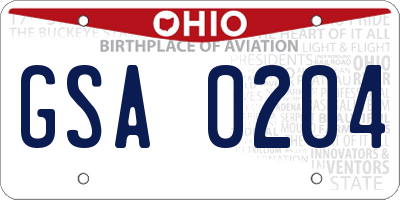 OH license plate GSA0204