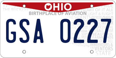 OH license plate GSA0227