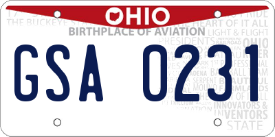 OH license plate GSA0231