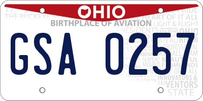 OH license plate GSA0257