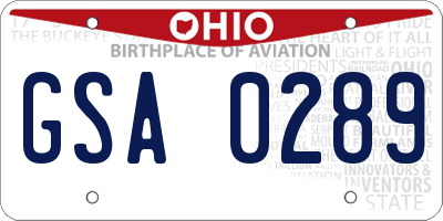 OH license plate GSA0289