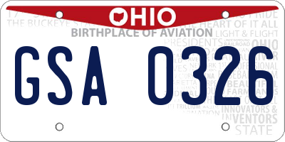 OH license plate GSA0326