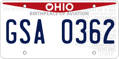 OH license plate GSA0362