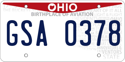 OH license plate GSA0378