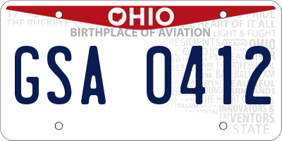 OH license plate GSA0412
