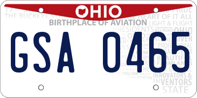 OH license plate GSA0465