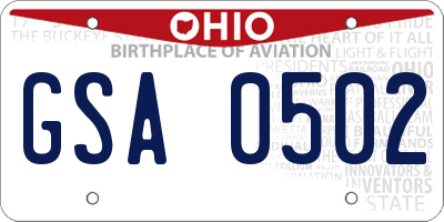 OH license plate GSA0502