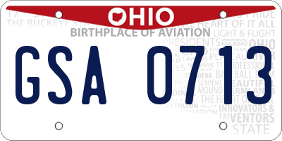 OH license plate GSA0713