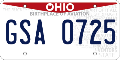 OH license plate GSA0725