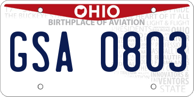 OH license plate GSA0803