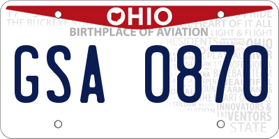 OH license plate GSA0870