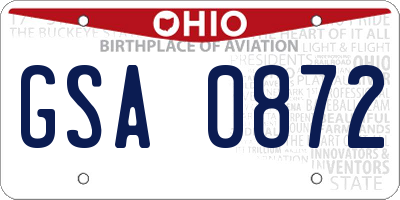 OH license plate GSA0872