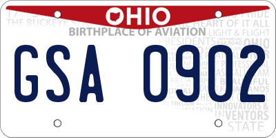 OH license plate GSA0902