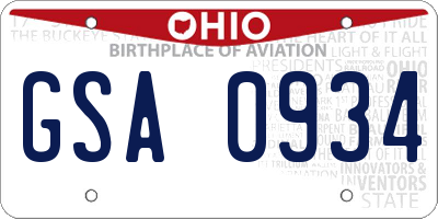 OH license plate GSA0934