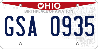 OH license plate GSA0935