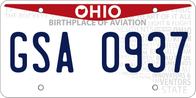 OH license plate GSA0937
