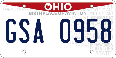 OH license plate GSA0958