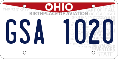 OH license plate GSA1020