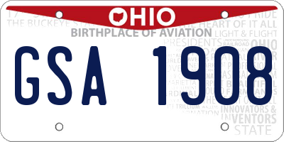 OH license plate GSA1908