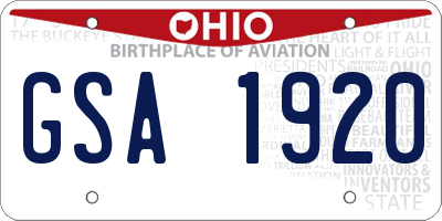 OH license plate GSA1920