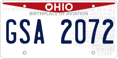 OH license plate GSA2072
