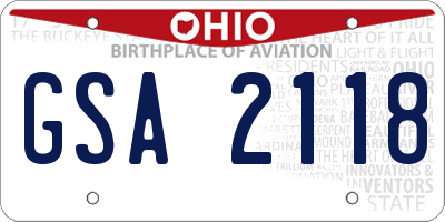 OH license plate GSA2118