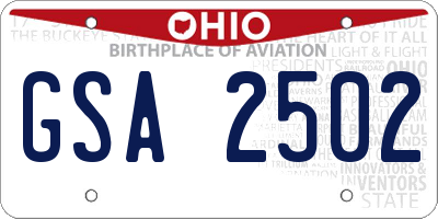 OH license plate GSA2502