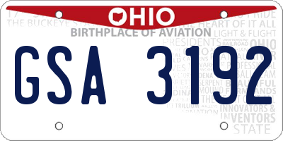 OH license plate GSA3192