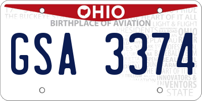 OH license plate GSA3374