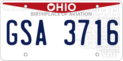 OH license plate GSA3716