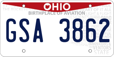 OH license plate GSA3862