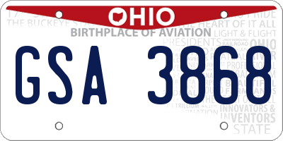 OH license plate GSA3868