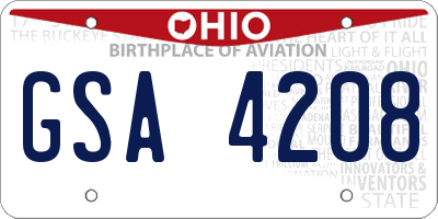 OH license plate GSA4208