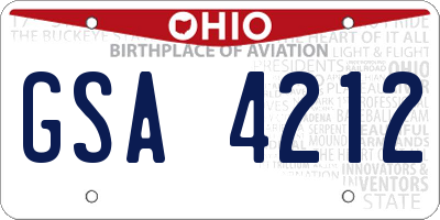 OH license plate GSA4212