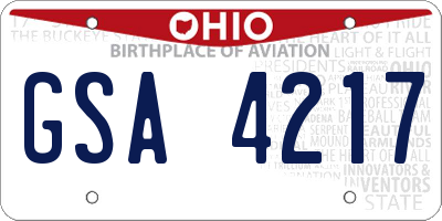 OH license plate GSA4217