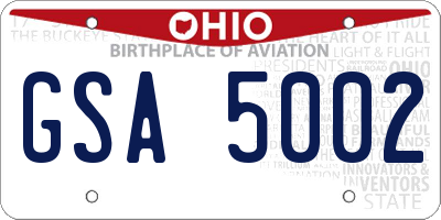 OH license plate GSA5002