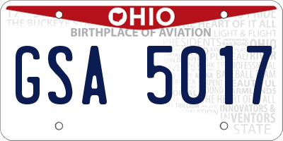 OH license plate GSA5017