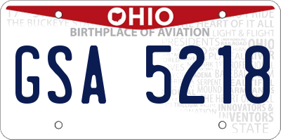 OH license plate GSA5218