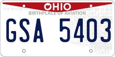 OH license plate GSA5403