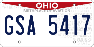 OH license plate GSA5417