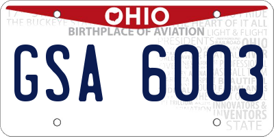 OH license plate GSA6003