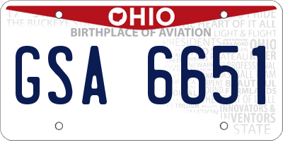 OH license plate GSA6651