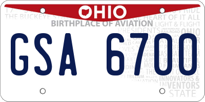 OH license plate GSA6700