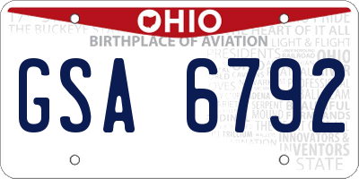 OH license plate GSA6792