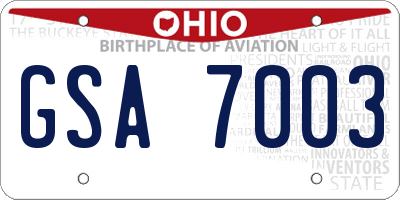 OH license plate GSA7003