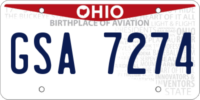 OH license plate GSA7274