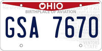 OH license plate GSA7670