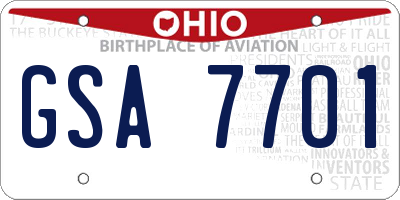 OH license plate GSA7701