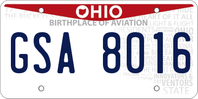 OH license plate GSA8016